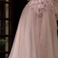Long Sleeve Strapless Floral Off the Shoulder A-line Tulle Gown by Ladivine  CD962 - Special Occasion/Curves
