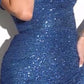 Off The Shoulder Ruched Sequin Slit Gown By Ladivine CH144 - Special Occasion/Curves