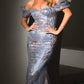 Off the shoulder Glitter Print Puff Sleeve Gown By Ladivine J833 - Women Evening Formal Gown - Special Occasion