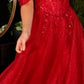 Off the Shoulder Lace A-line Corset Slit Gown By Ladivine CD0198 - Women Evening Formal Gown  - Special Occasion