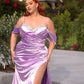 Off Shoulder Satin Sheath Slit Gown By Ladivine CD875C - Women Evening Formal Gown - Curves