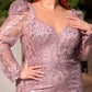 Long Sleeve Glitter Slit Gown By Ladivine CD989 - Women Evening Formal Gown - Special Occasion/Curves