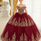 Off the Shoulder Floral Applique Layered Lace Quinceanera Gown By Ladivine 15705