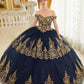 Off the Shoulder Floral Applique Layered Lace Quinceanera Gown By Ladivine 15705