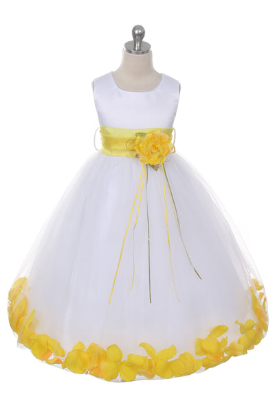 Flower Girl Dress- Satin Petal White Dress 2of 2 - AS160B Kids Dream