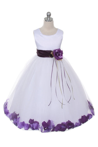 Flower Girl Dress- Satin Petal White Dress 2of 2 - AS160B Kids Dream