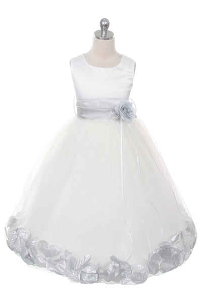 Flower Girl Dress- Satin Petal White Dress 2of 2 - AS160B Kids Dream