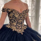 Off the Shoulder Floral Applique Layered Lace Quinceanera Gown By Ladivine 15705