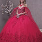 Butterfly Applique Glitter Quinceanera Gown w/ Long Mesh Layer by Elizabeth K - GL3110