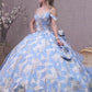 Off the Shoulder Glitter Ribbon Jewel Quinceanera Gown w/ Long Mesh Tail and Mini Bag by Elizabeth K - GL3174
