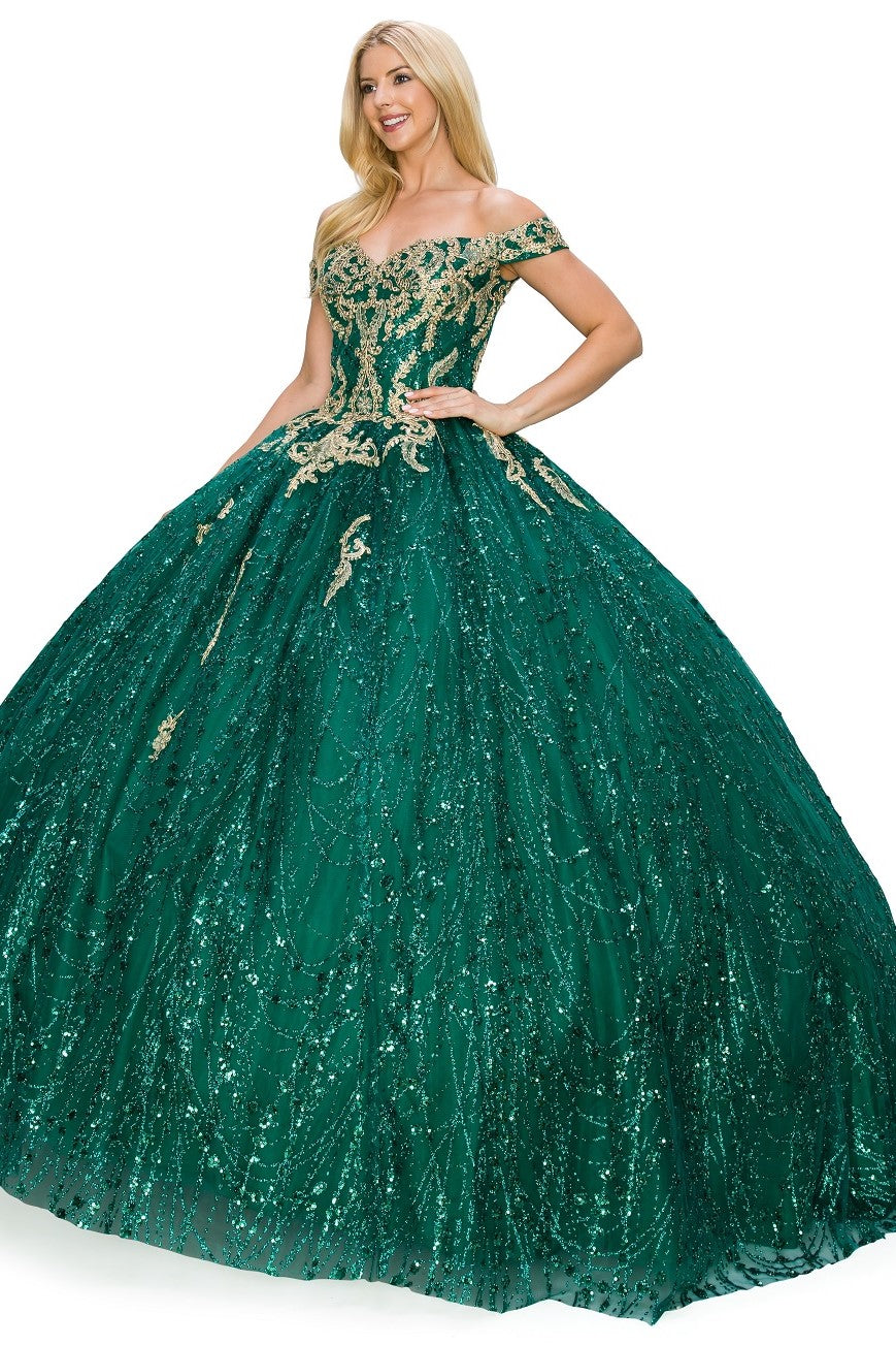 Off the Shoulder Floral Tulle Lace Quinceanera Dress by Cinderella Couture USA AS4201HG