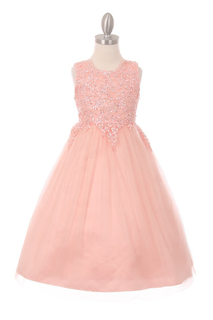 Pearl Sequins Tulle Party Dress with Satin Bow by Cinderella Couture USA AS5008