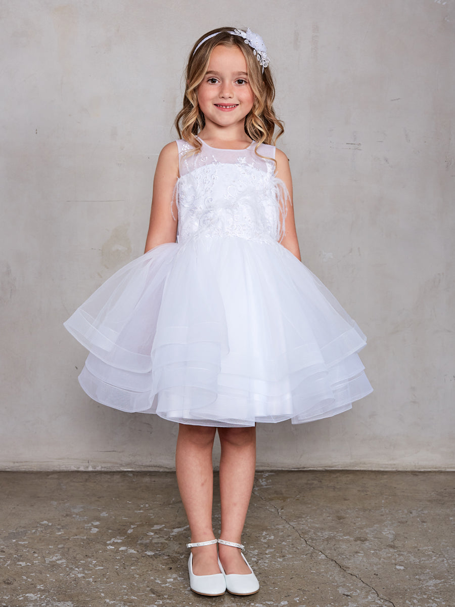 Girl Dress with Gorgeous 3D Flowers and Feathers Dress by TIPTOP KIDS - AS5800