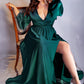 Long Sleeve Satin Slit Dress - Cinderella Divine - 7475C - Curves