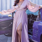 Long Sleeve Satin Slit Dress - Cinderella Divine - 7475C - Curves