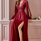 Long Sleeve Satin Slit Dress by Cinderella Divine 7475 - Special Occasion