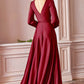 Long Sleeve Satin Slit Dress by Cinderella Divine 7475 - Special Occasion