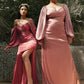 Soft Satin Off the Shoulder Long Sleeve Slit Gown by Cinderella Divine 7482 - Special Occasion