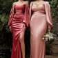 Off the Shoulder Long Sleeve Soft Satin Slit Gown - Cinderella Divine 7482C - Curves