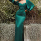 Soft Satin Off the Shoulder Long Sleeve Slit Gown by Cinderella Divine 7482 - Special Occasion