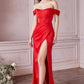 Off the Shoulder Corset Soft Satin Dress - Cinderella Divine 7484 - Special Occasion