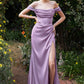 Satin Off the Shoulder Corset Slit Women Evening Gown By Ladivine 7492 - Special Occasion