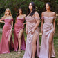Off the Shoulder Satin Corset Slit Women Evening Formal Gown By Ladivine 7492C - Curves