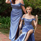 Off the Shoulder Satin Corset Slit Women Evening Formal Gown By Ladivine 7492C - Curves