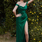Off the Shoulder Satin Corset Slit Women Evening Formal Gown By Ladivine 7492C - Curves