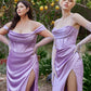 Off the Shoulder Satin Corset Slit Women Evening Formal Gown By Ladivine 7492C - Curves