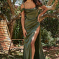 Off the Shoulder Satin Corset Slit Women Evening Formal Gown By Ladivine 7492C - Curves