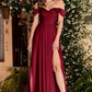 Satin Off The Shoulder A-Line Slit Gown By Ladivine 7493 - Special Occasion