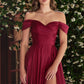Satin Off The Shoulder A-Line Slit Gown By Ladivine 7493 - Special Occasion
