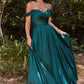 Satin Off The Shoulder A-Line Slit Gown By Ladivine 7493 - Special Occasion