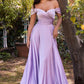 Satin Off The Shoulder A-Line Slit Gown By Ladivine 7493 - Special Occasion