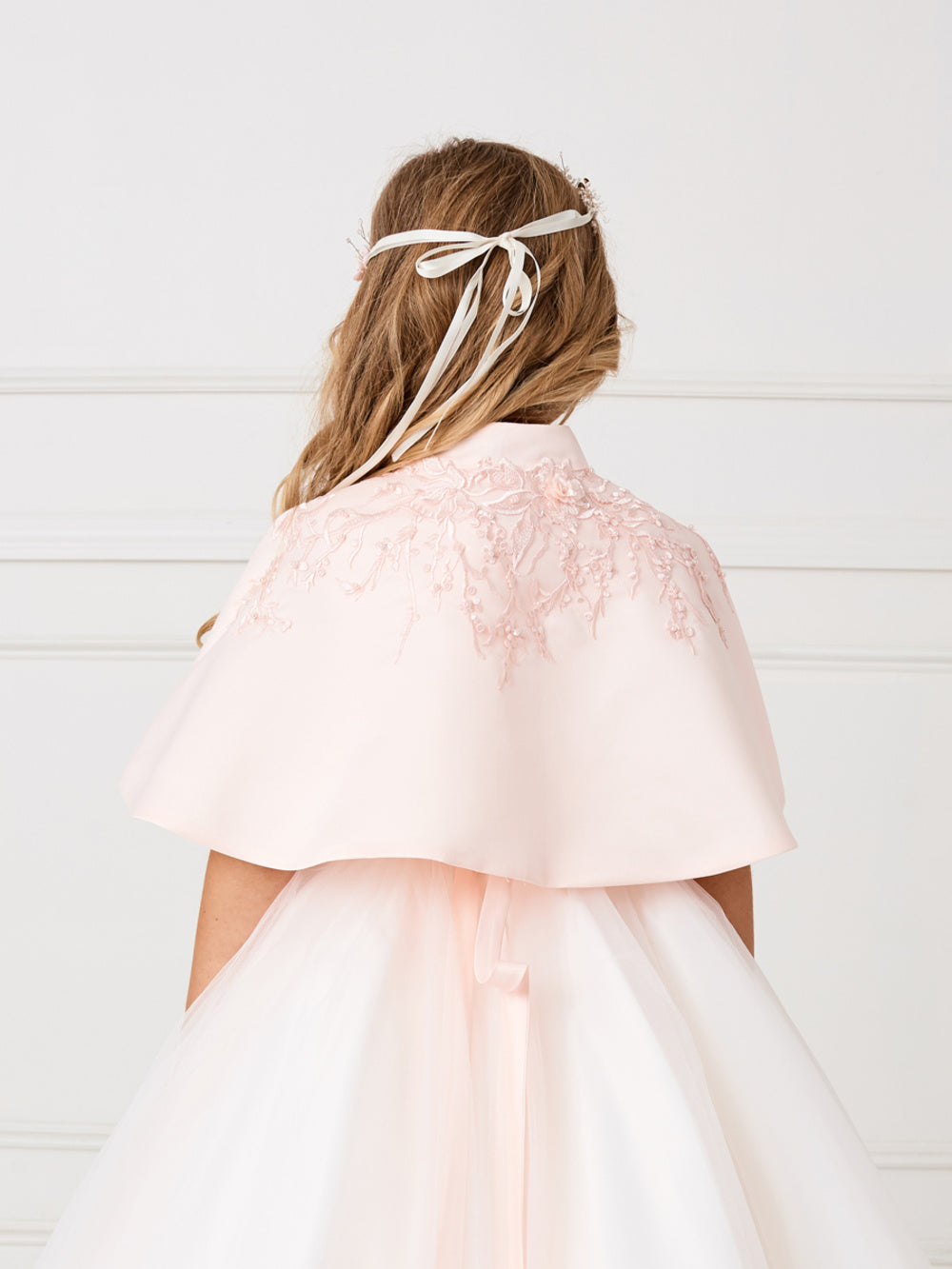 Party Girl Lace Applique Satin Cape Dress by TIPTOP KIDS - AS7912