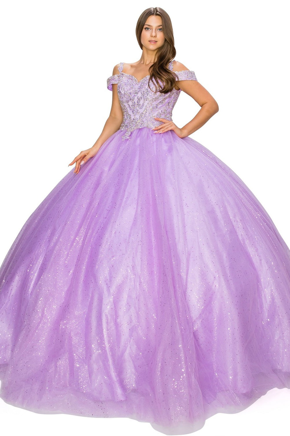 Off the Shoulder Tulle Lace Quinceanera Dresses by Cinderella Couture USA AS8028J_LIL