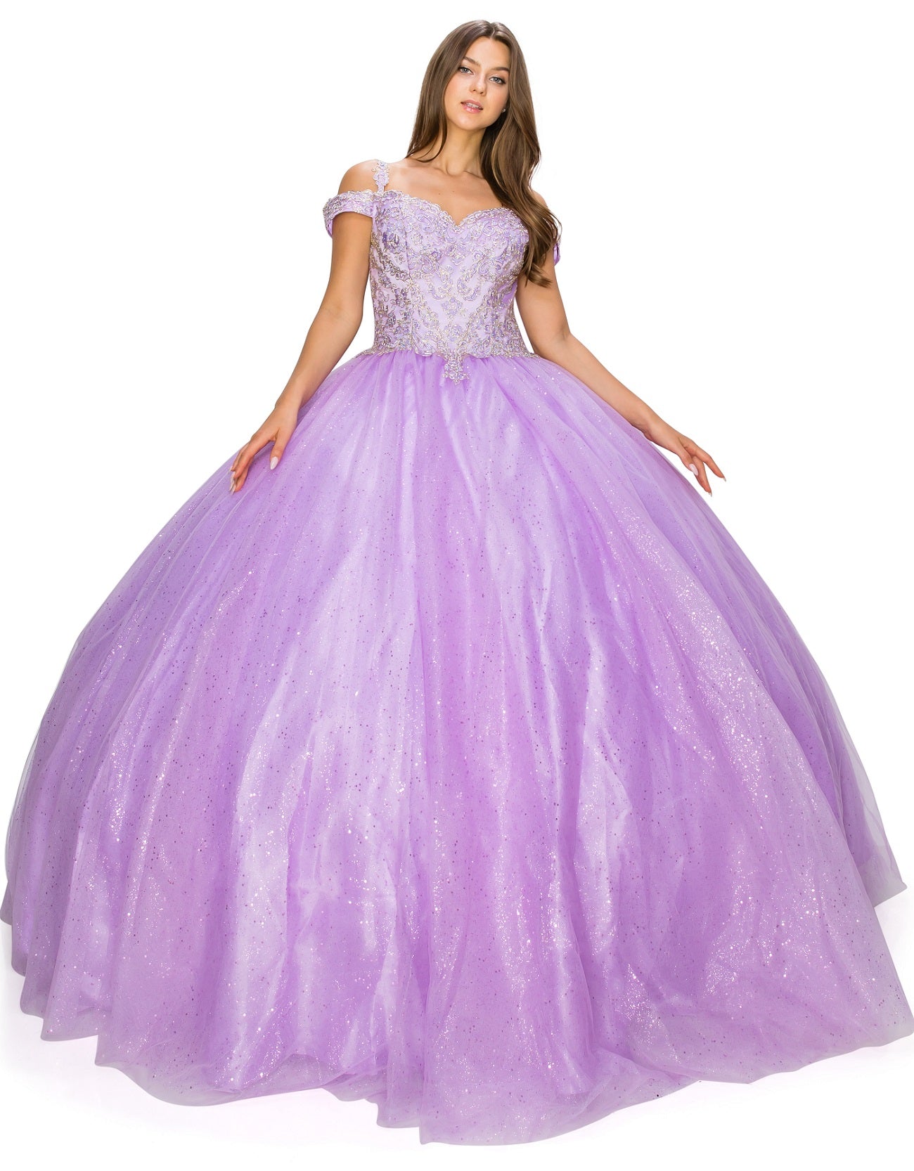 Off the Shoulder Tulle Lace Quinceanera Dresses by Cinderella Couture USA AS8028J_LIL