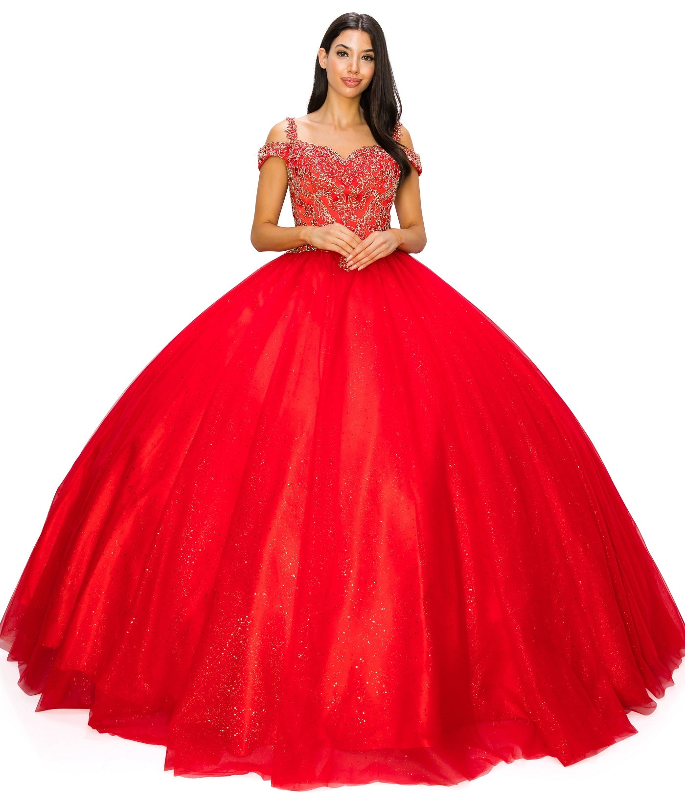 Off the Shoulder Floral Tulle Lace Quinceanera Dress by Cinderella Couture USA AS8028J