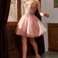 Glitter Lace Bodice with Tulle Short Layered Cocktail Dress by Cinderella Divine - 9239