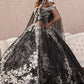 Black-white_2 Off Shoulder Floral Pattern Glitter Quinceanera Dress GL3168