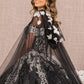 Black-white_4 Off Shoulder Floral Pattern Glitter Quinceanera Dress GL3168