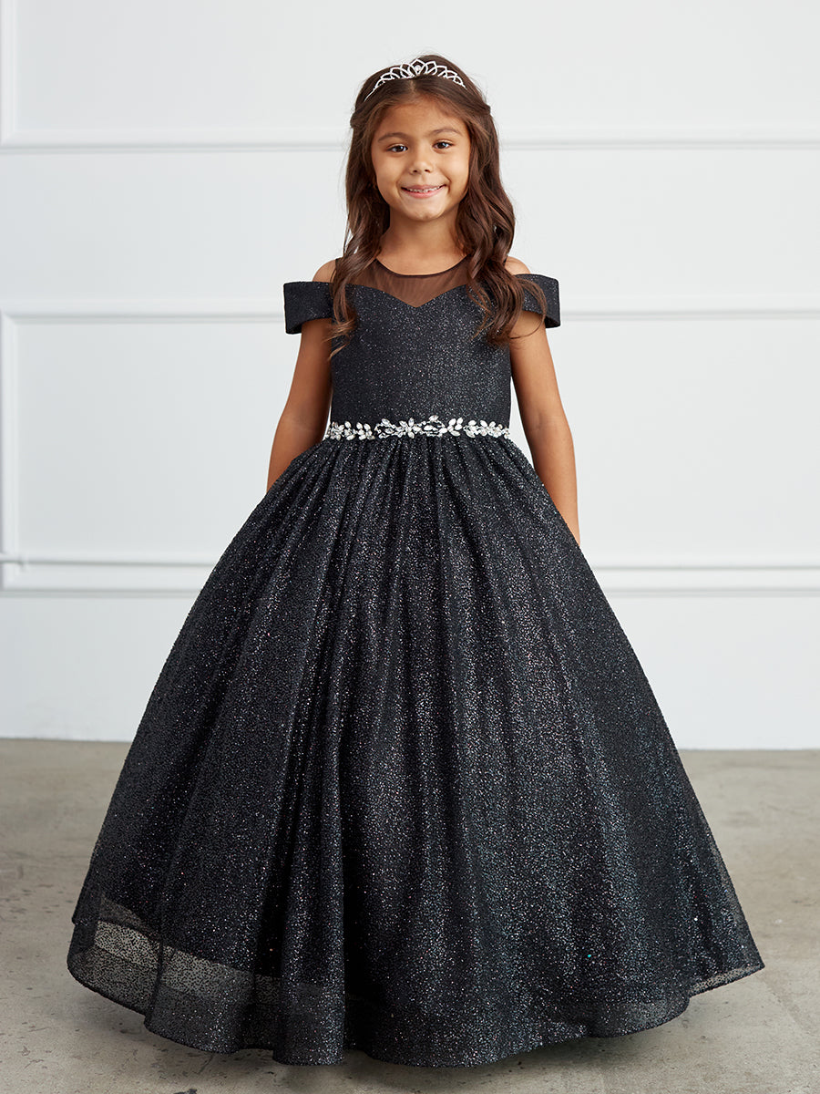 Black Girl Dress with Glitter Illusion Neckline - AS7029