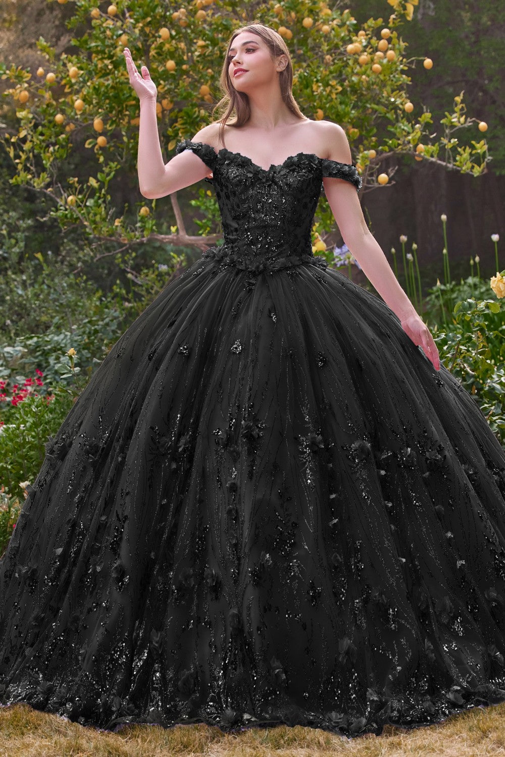 Black Off The Shoulder Quinceanera Ball Gown 15704