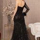 Black_1 Mesh Asymmetric Neckline Mermaid Dress GL3160 - Women Formal Dress -Special Occasion-Curves