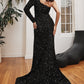 Black_1 One Shoulder Sequin Corset Slit Gown - Women Evening Formal Gown CD885 - Special Occasion