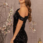 Black_4 Sequin Asymmetric Velvet Mermaid Dress - GL3159 - Special Occasion-Curves