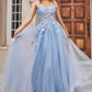 Blue Floral Applique A-Line Gown A1142 Penelope Gown - Special Occasion