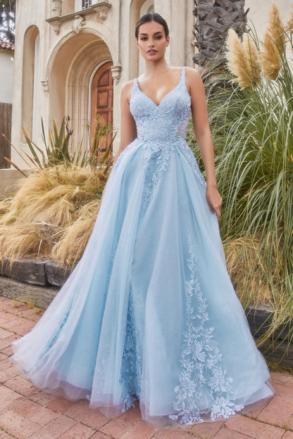 Blue Pastel Lace V-Neck Gown A1125 - Special Occasion