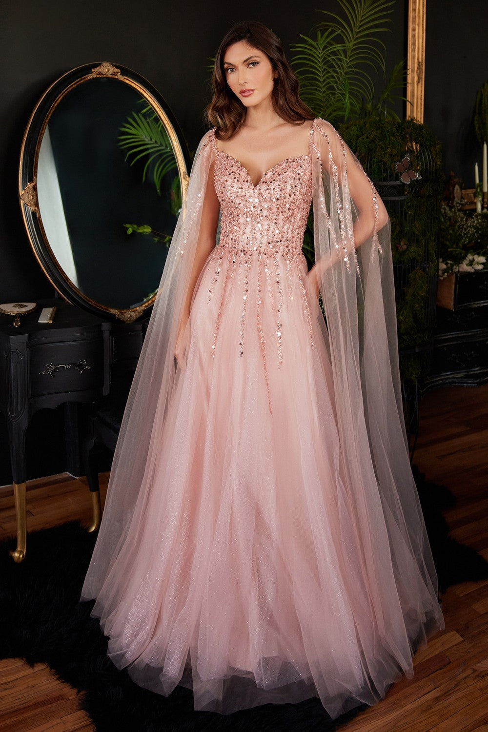 Blush A-Line with Cape Sleeves Gown CD0204 - Women Evening Formal Gown - Special Occasion-Curves